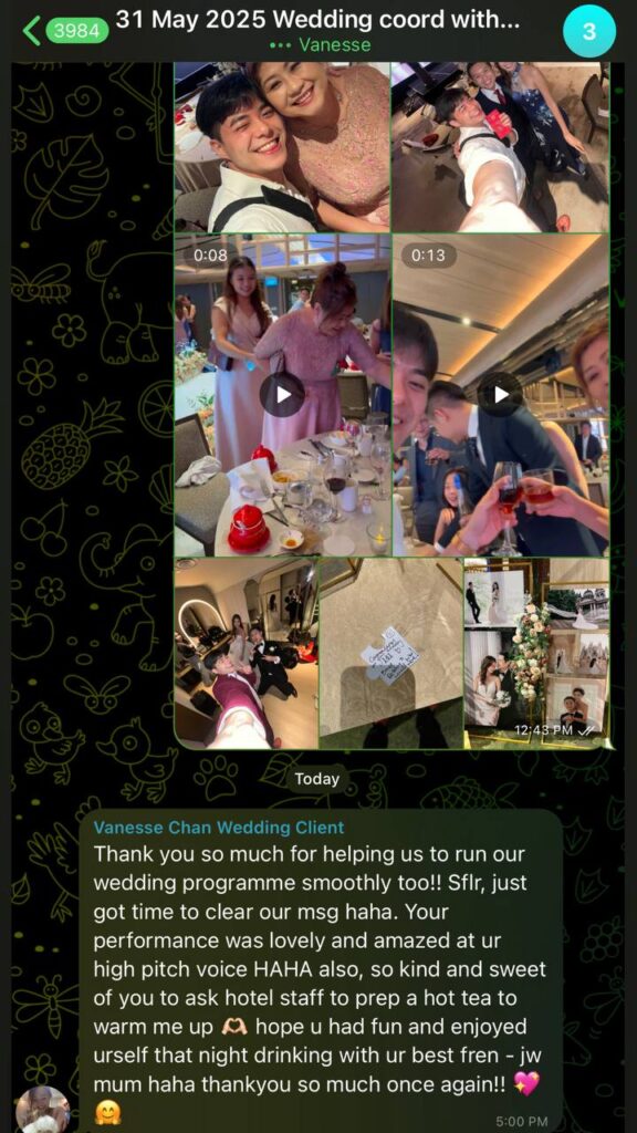 Positive review from a couple about the wedding emcee's job during the wedding banquet.